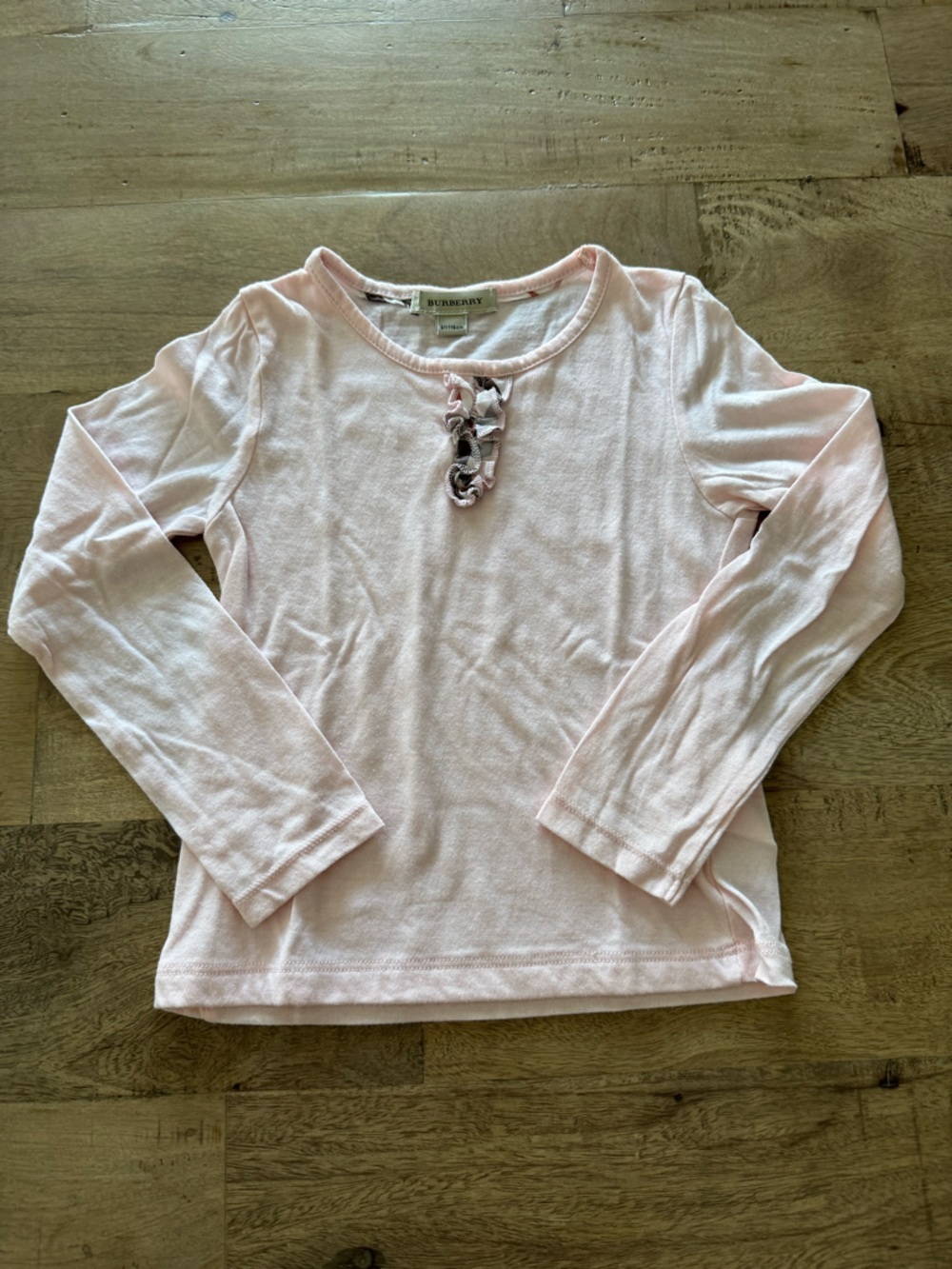 Burberry Light Pink Ruffle Neck Girls Long Sleeve Top size 6 years modal cotton